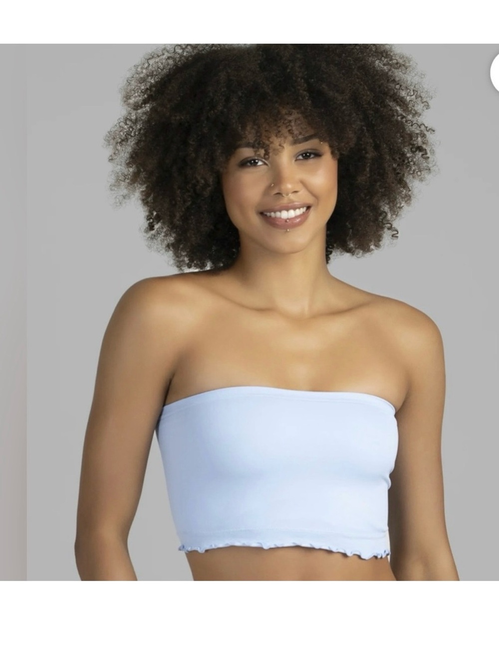 No Boundaries Women’s Light Blue Bandeau Bra Lettuce Ruffle Trim Size XS